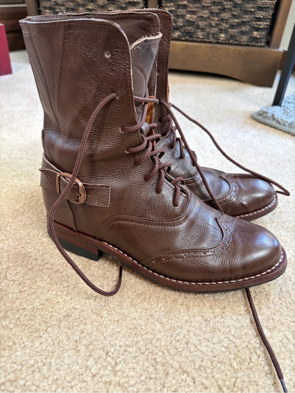 Handmade leather lace up brown boots Women size 7 like new